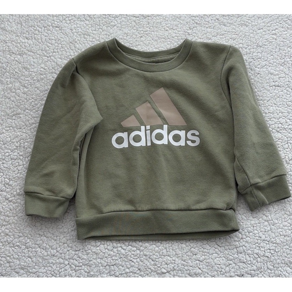 Toddler Adidas Sweatshirt Green Crewneck Fleece Logo Boys Girls Size 2T
